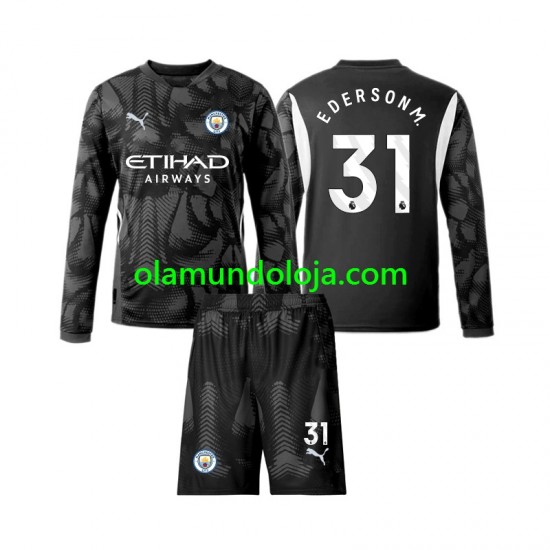 Camisola Manchester City Ederson Moraes 31 Guarda-redes Criança Equipamento Quarto 2024-2025 Manga Comprida